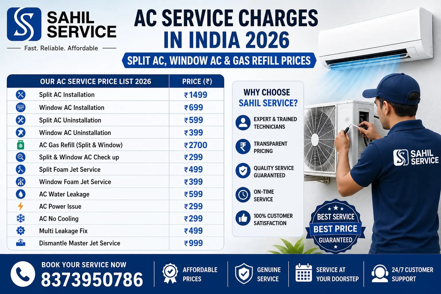 How Much Does AC Service Price in India 2026? Full Price List Inside