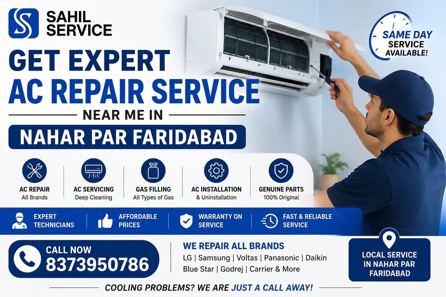 Get Expert AC Repair Service near me in Nahar par Faridabad