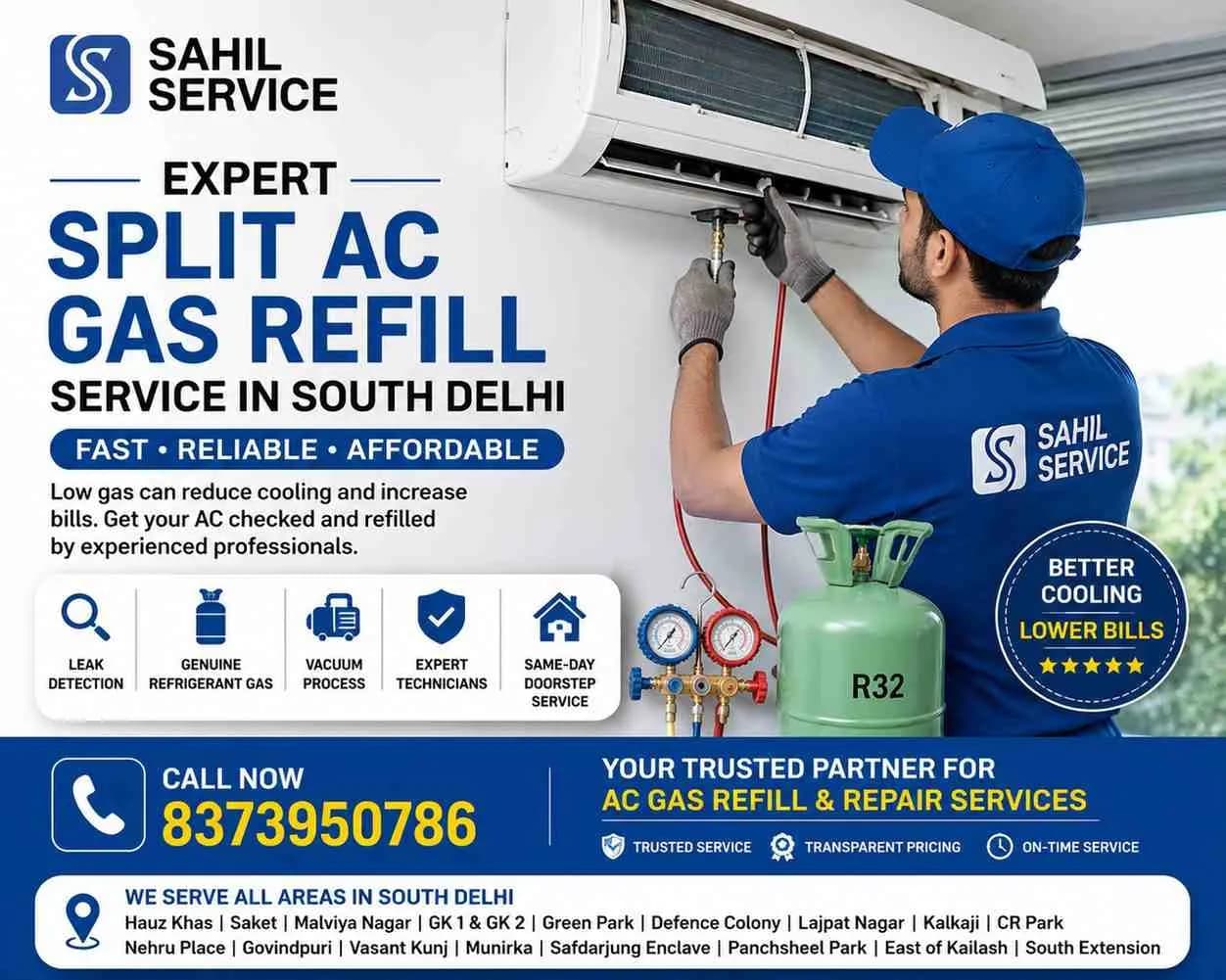 Expert Split AC Gas Refill Service in South Delhi | Sahil Service