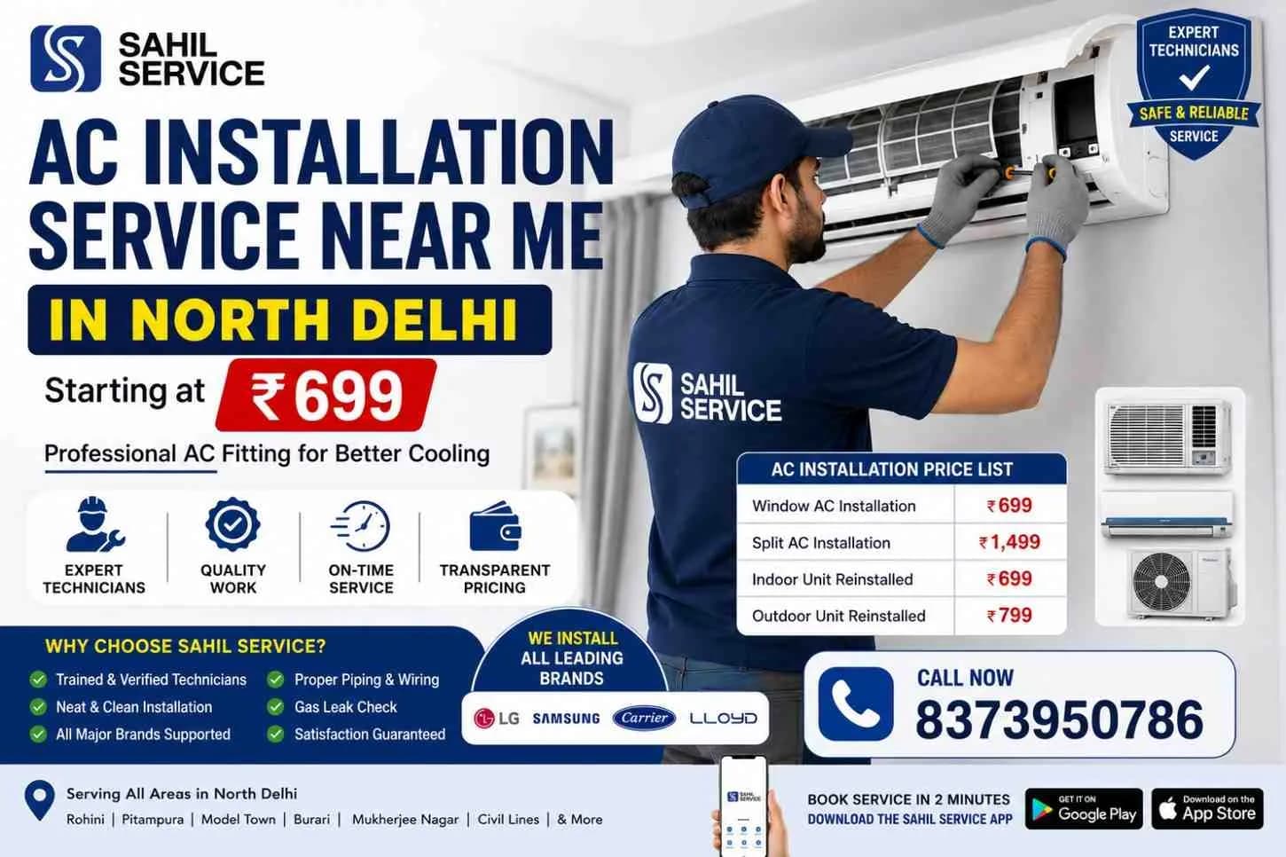 AC Installation Service Near Me in North Delhi Starting at ₹699