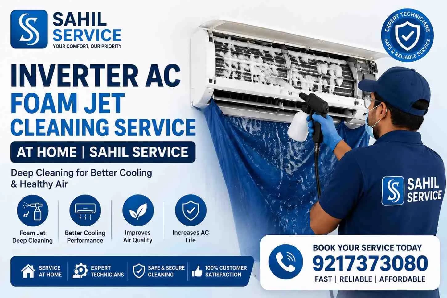 Inverter AC Foam Jet Cleaning Service at Home | Sahil Service